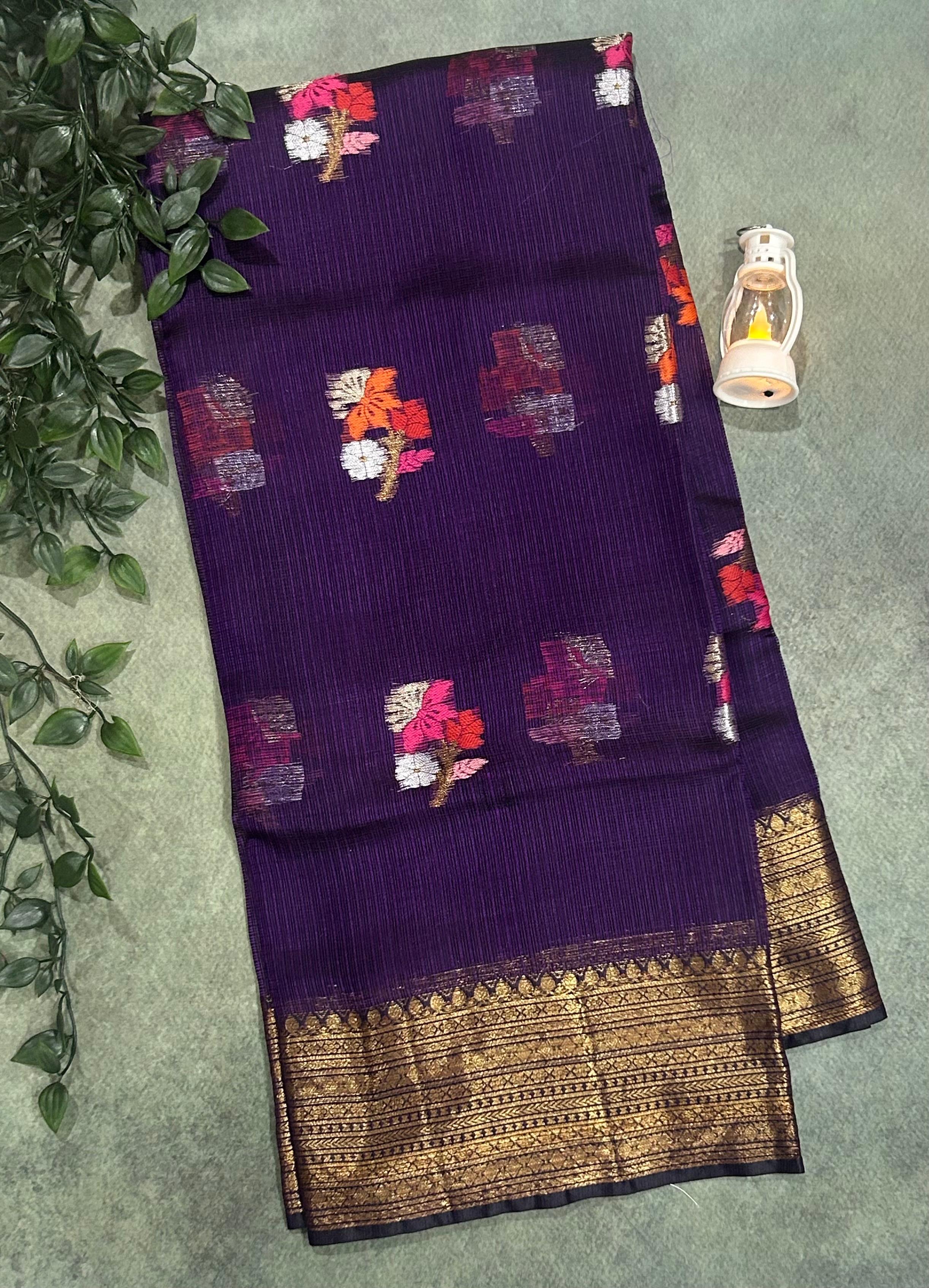 Dark purple pure kota checks small butta saree