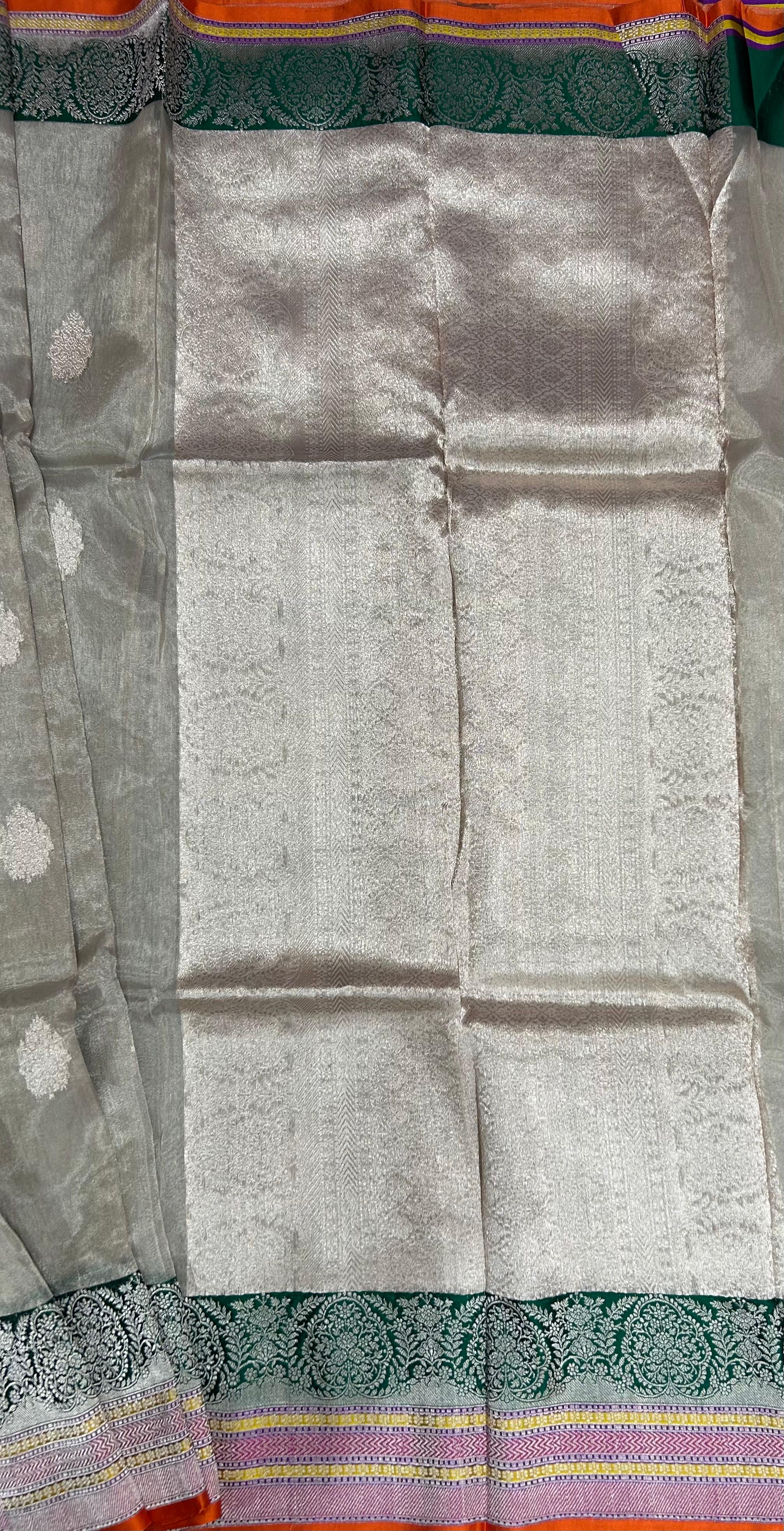 Cream small butta pure tissue 12 kathan border saree