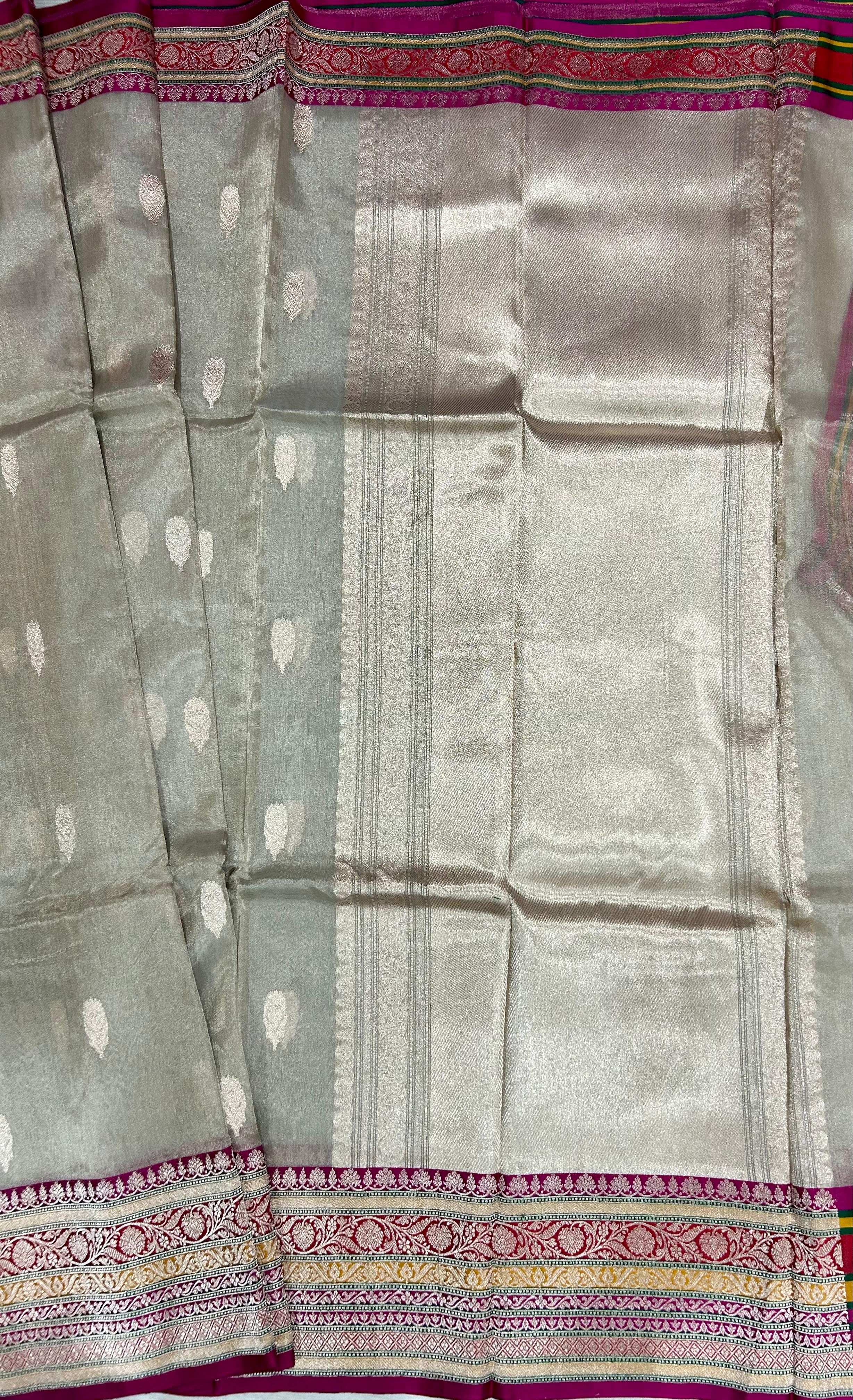 Cream small butta pure tissue 12 kathan border saree