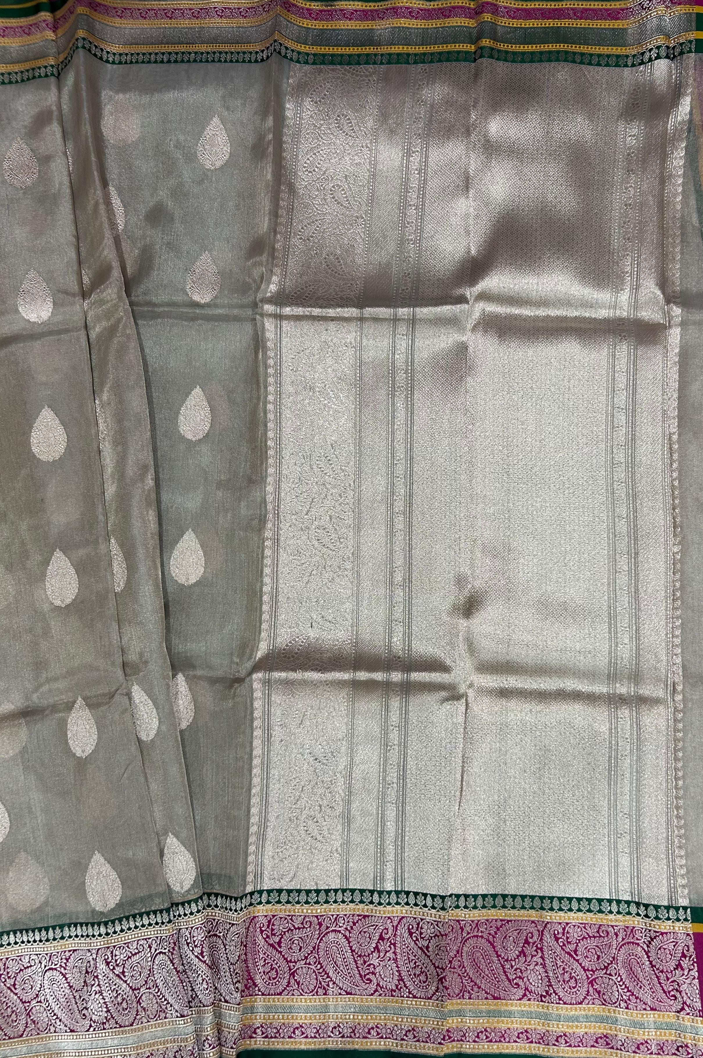 Cream small butta pure tissue 12 kathan border saree