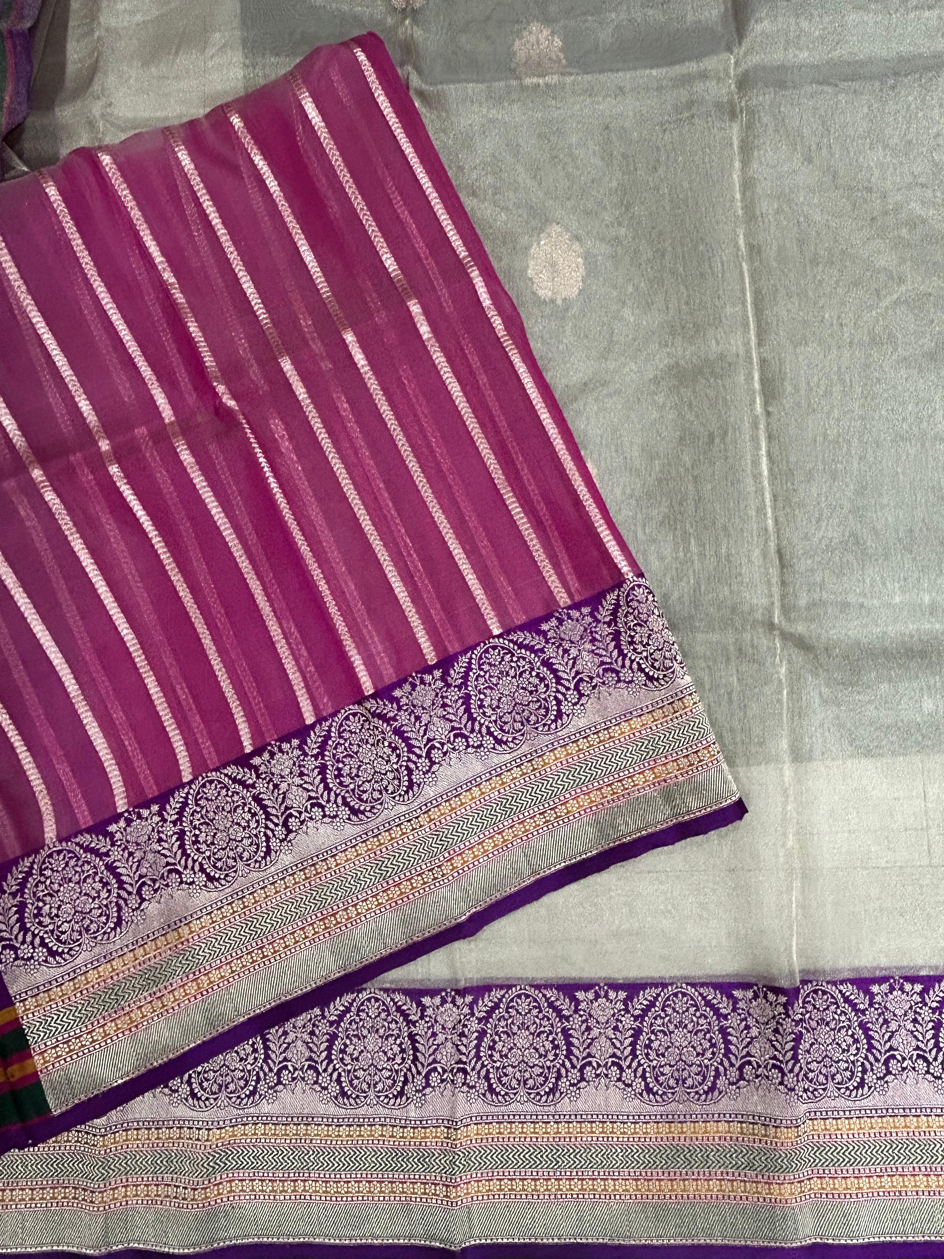 Cream small butta pure tissue kathan border saree