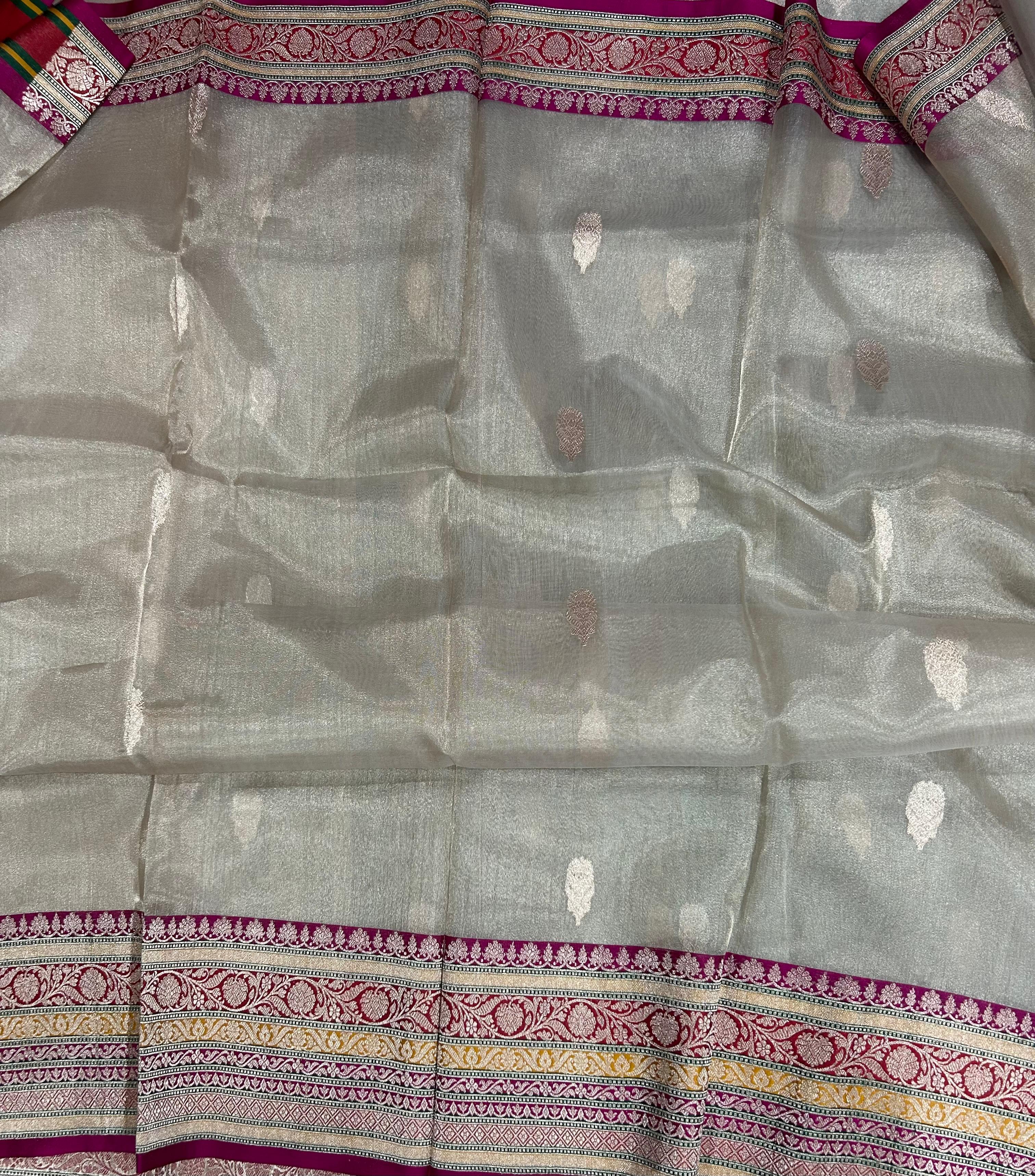Cream small butta pure tissue 12 kathan border saree