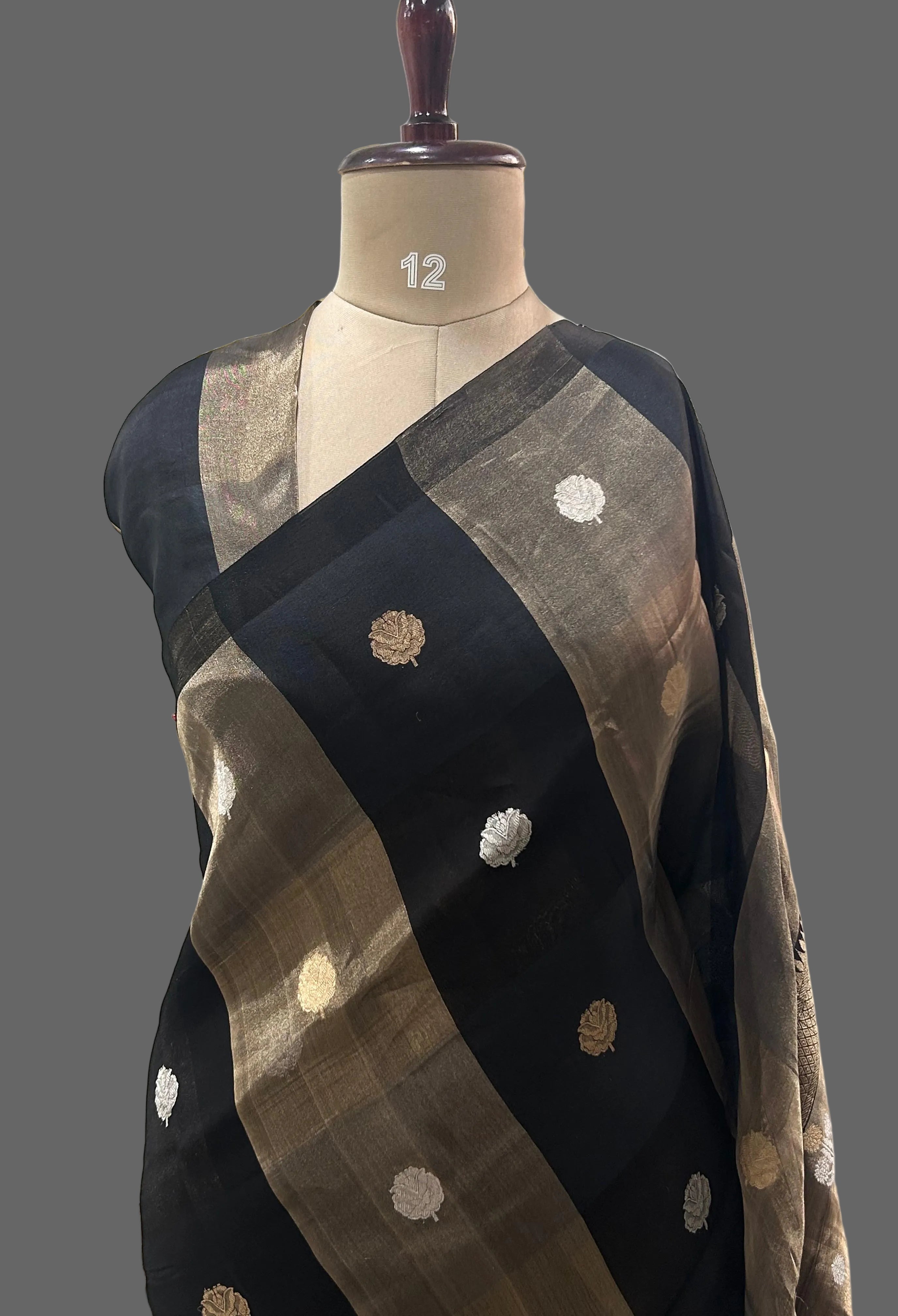 Black stripes pure organza tissue -12 saree