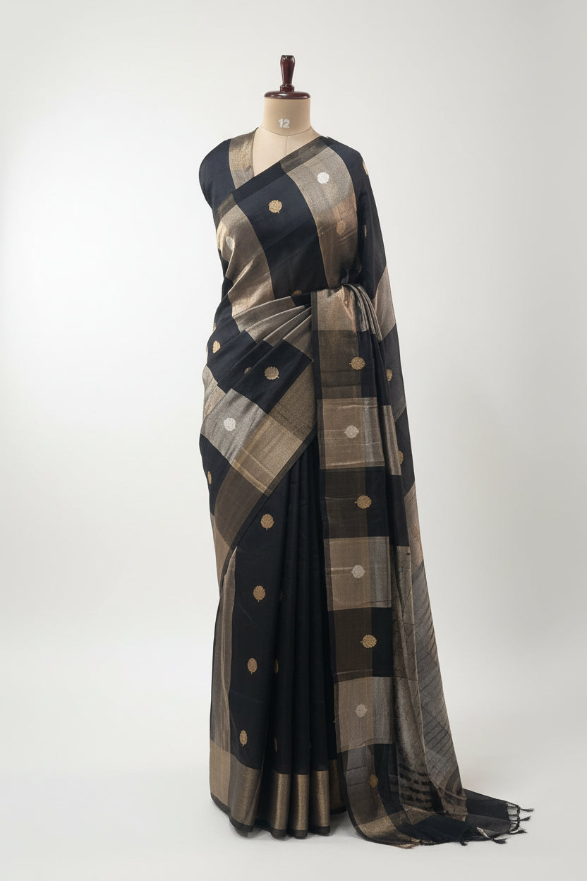 Black stripes pure organza tissue -12 saree
