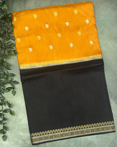 Orange n black Elegant Semi Mysore-09 Silk Saree with Beautiful Zari