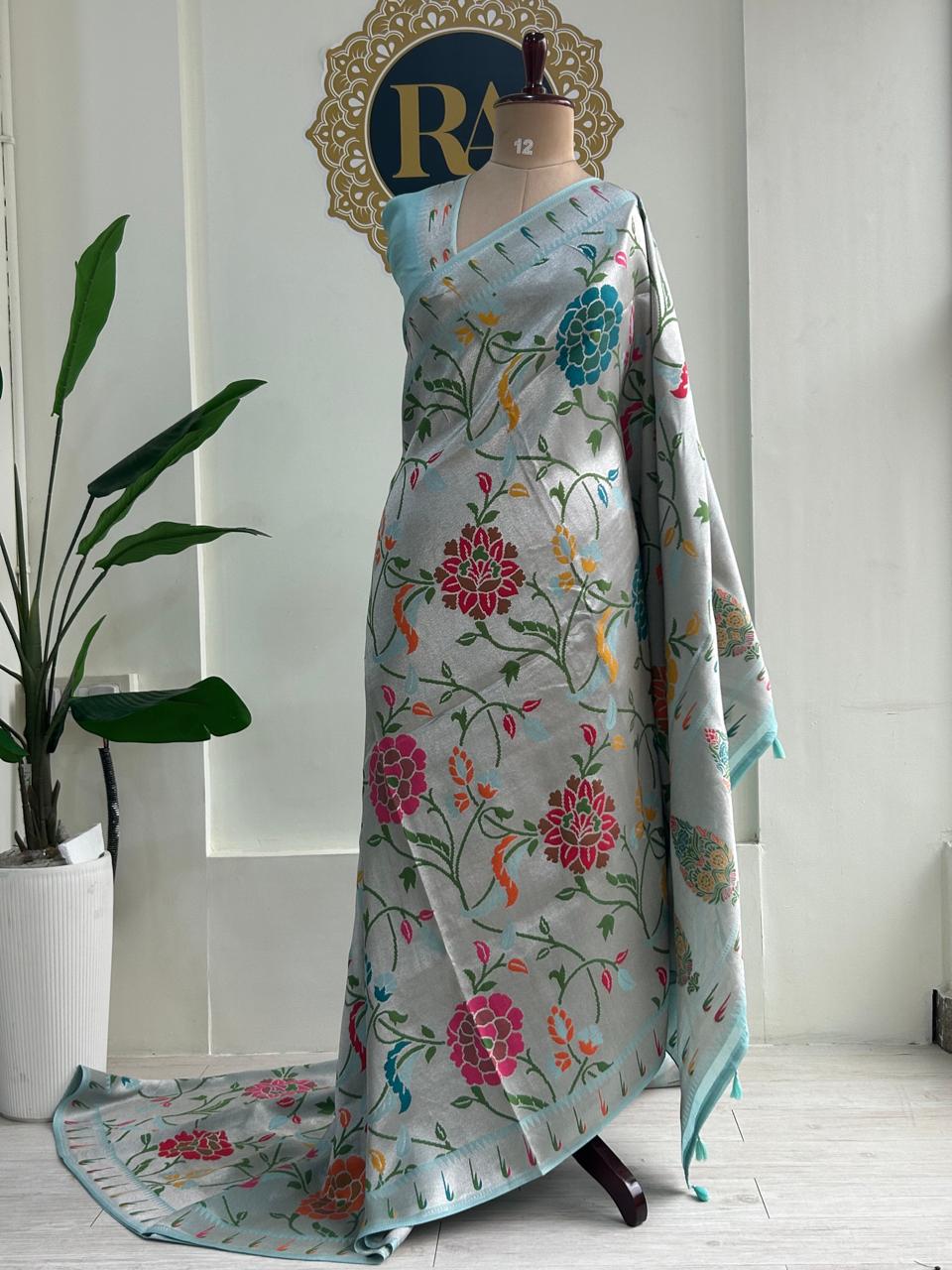 Sky blue paithani tissue georgette-12 saree