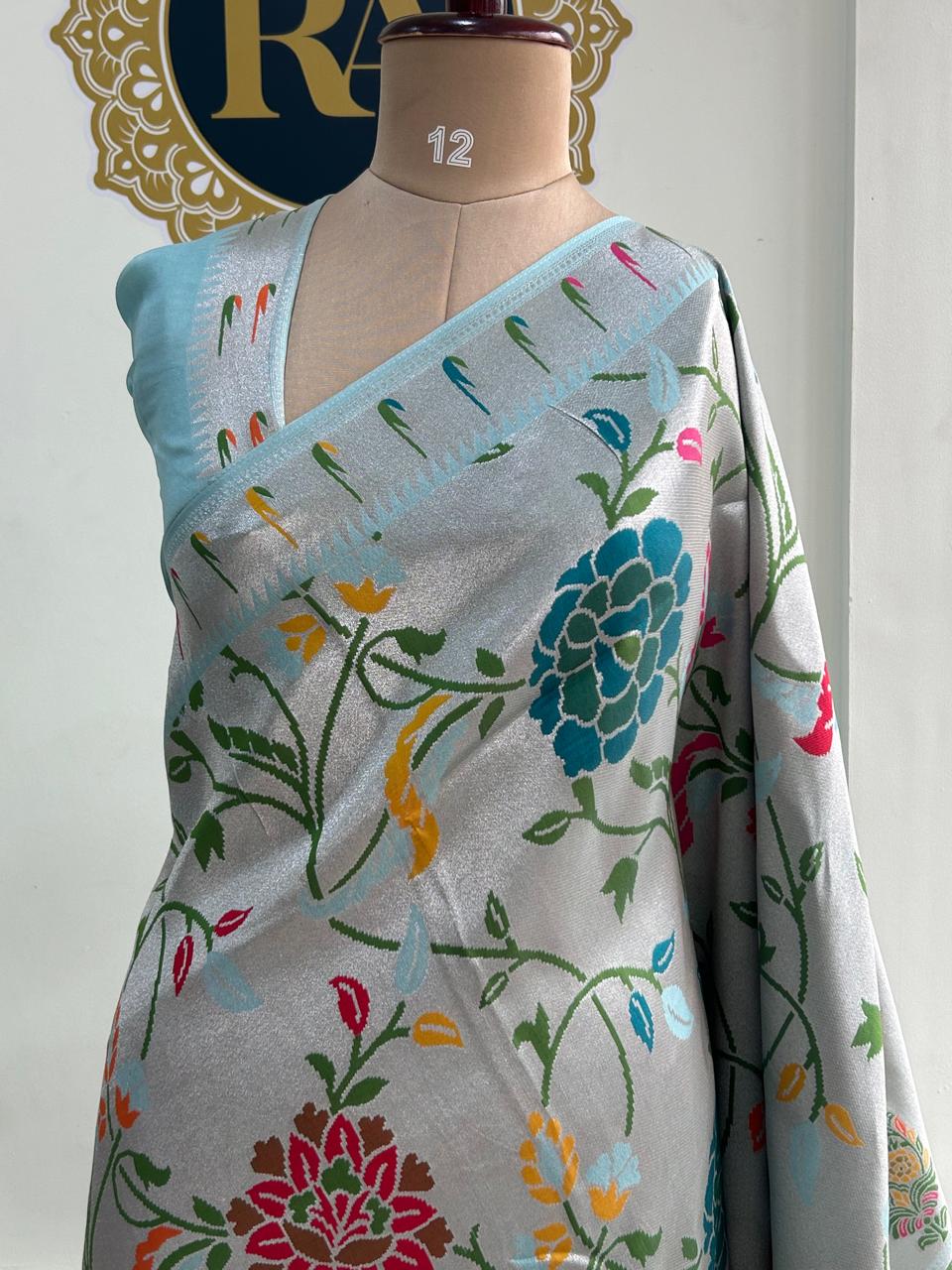 Sky blue paithani tissue georgette-12 saree