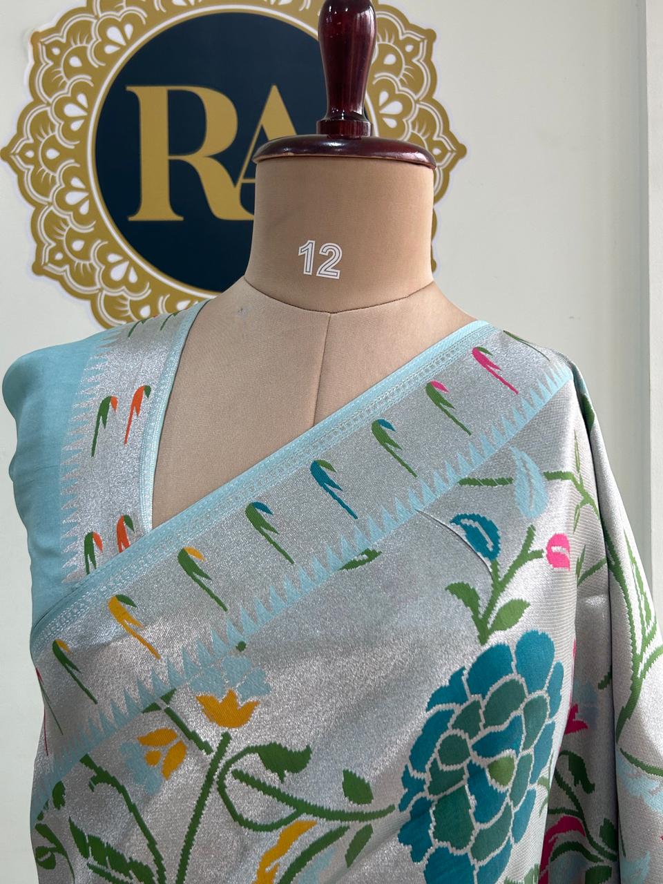 Sky blue paithani tissue georgette-12 saree