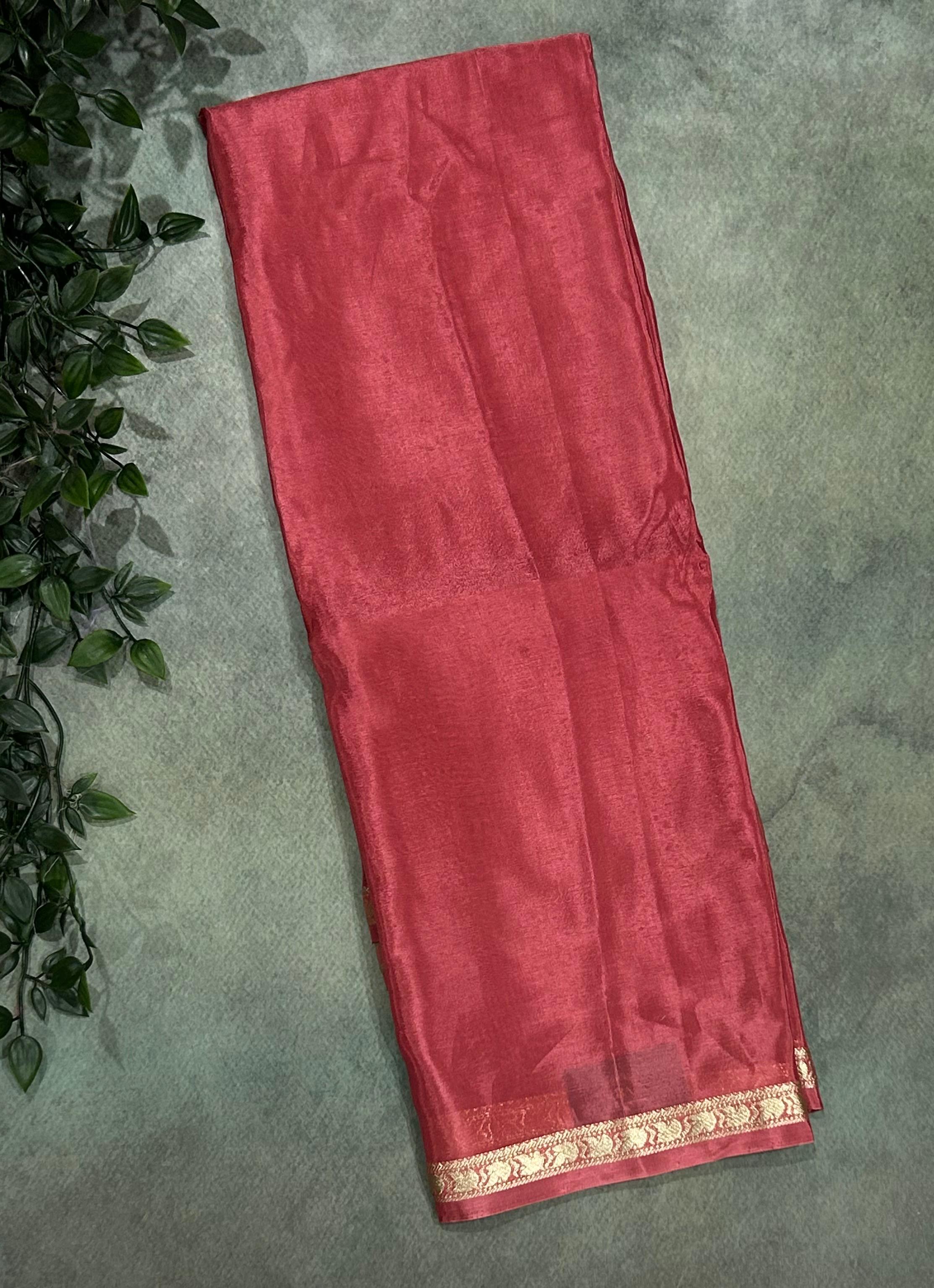 Reddish pink one inch border semi mysore silk saree
