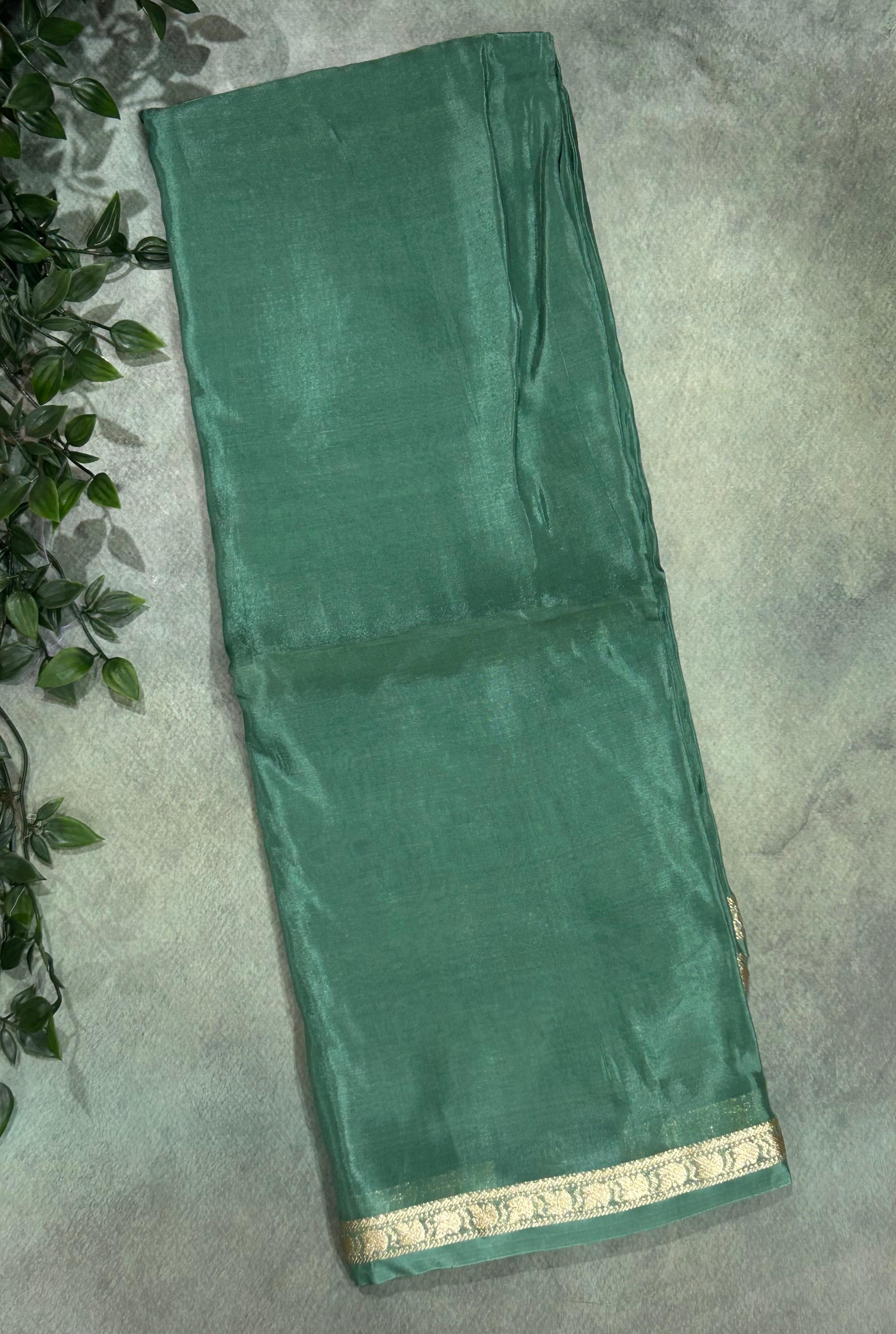 Dark pastel green one inch border semi mysore silk saree