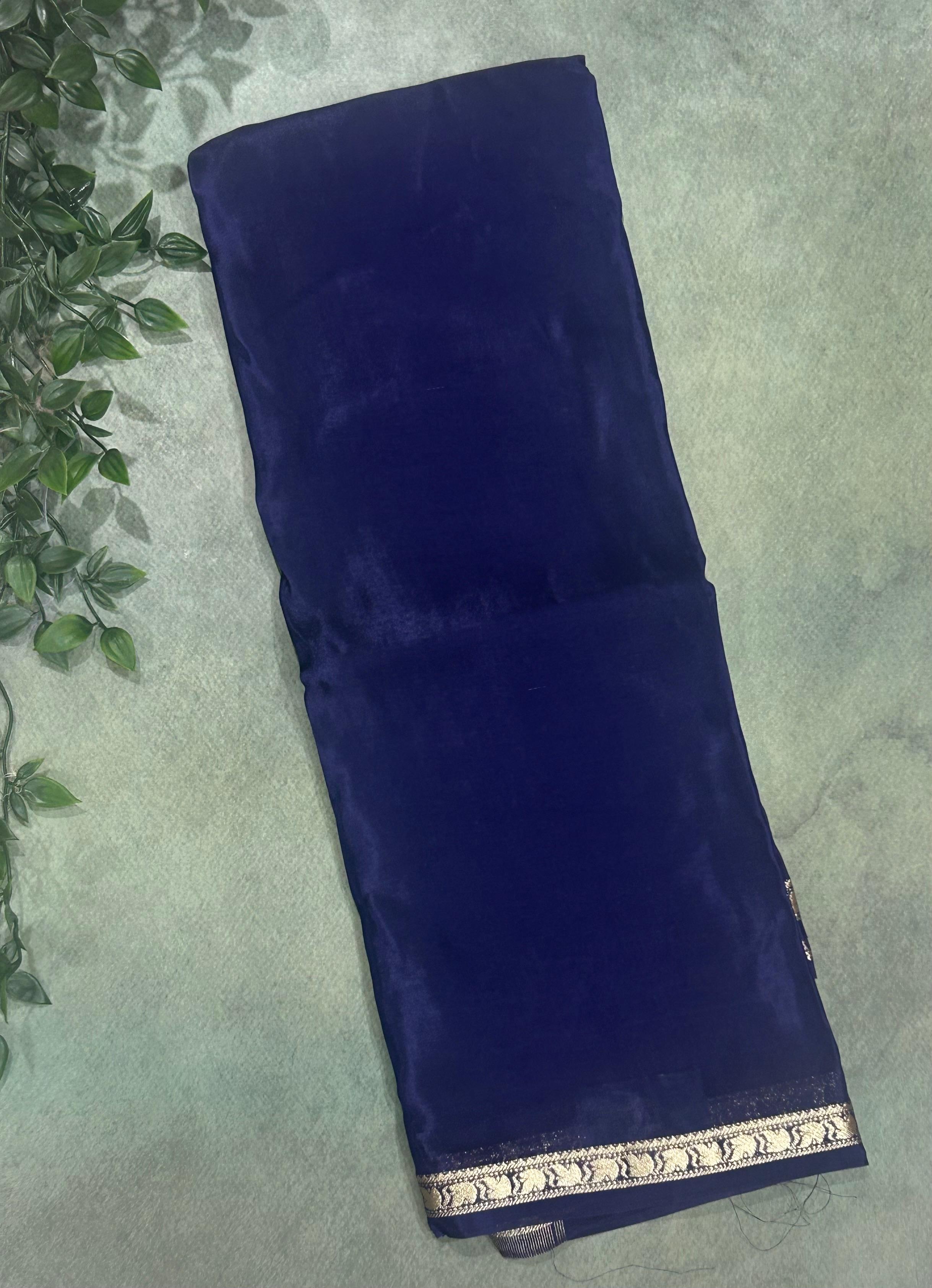 Navy blue one inch border semi mysore silk saree