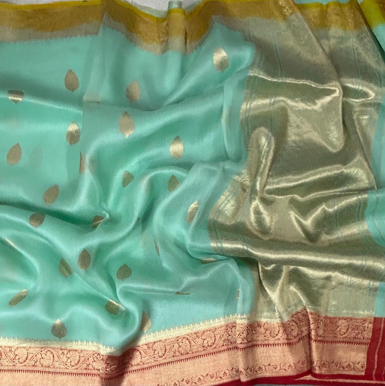 light sea green kora organza silk saree