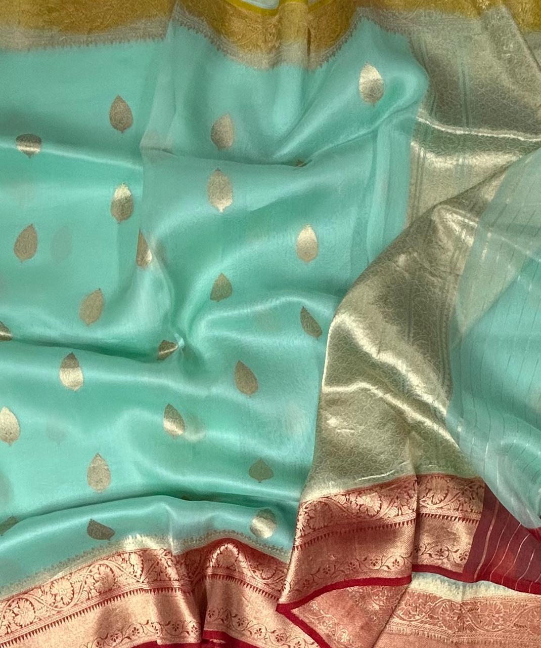 light sea green kora organza silk saree