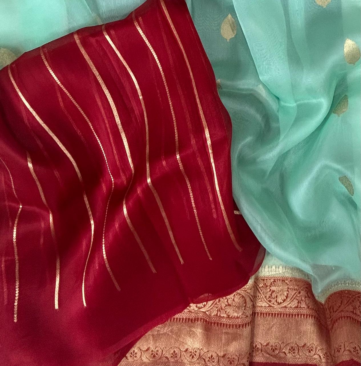 light sea green kora organza silk saree