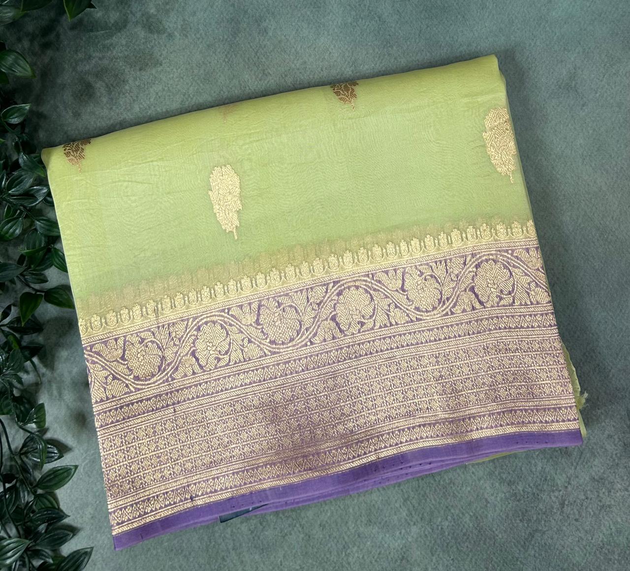 Light pista green kora organza silk saree