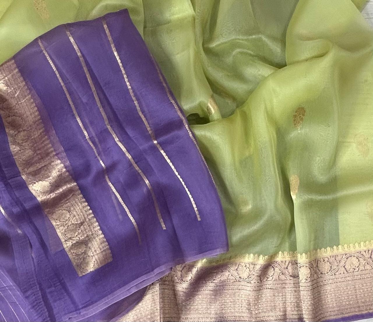 Light pista green kora organza silk saree
