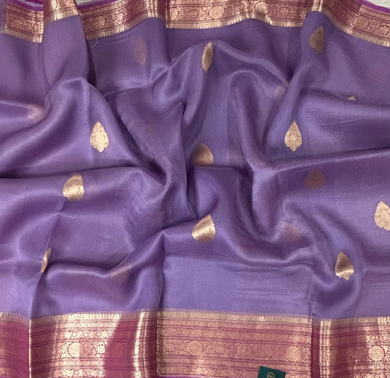 Lilac n megenta kora organza silk saree