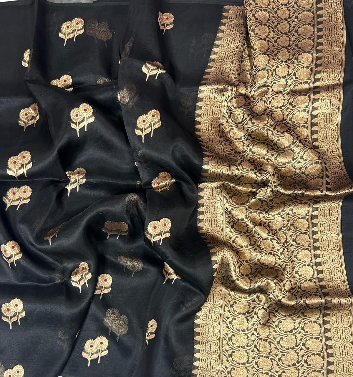Black  kora organza silk saree