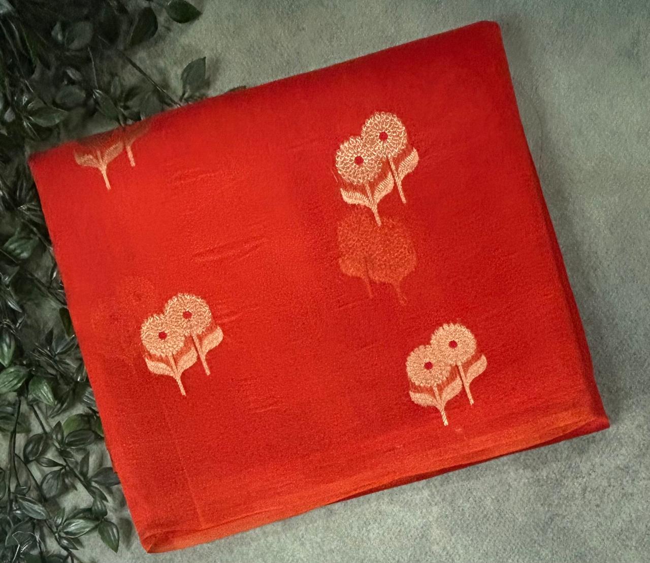 Reddish orange kora organza silk saree