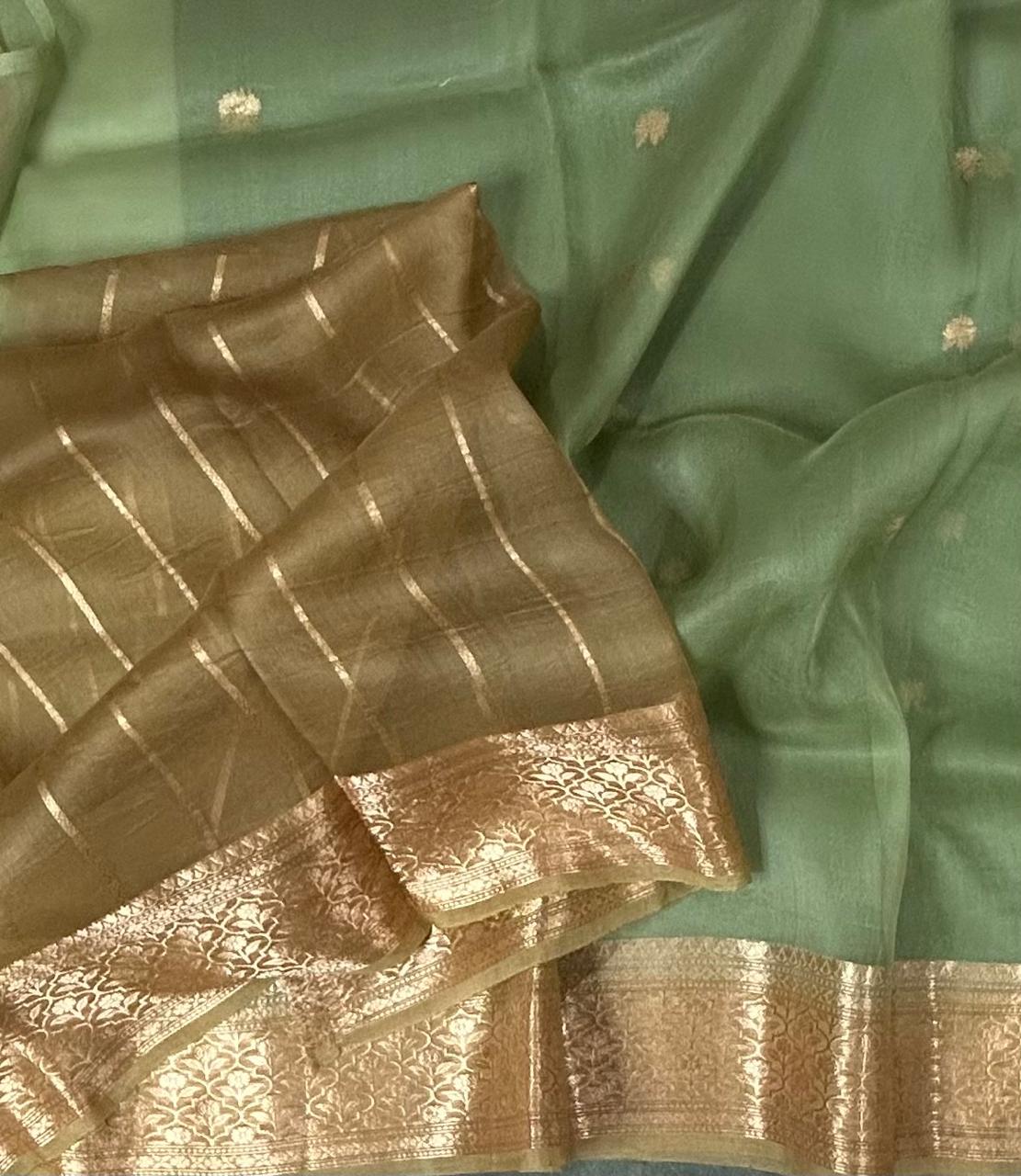 Pastel green kora organza silk saree