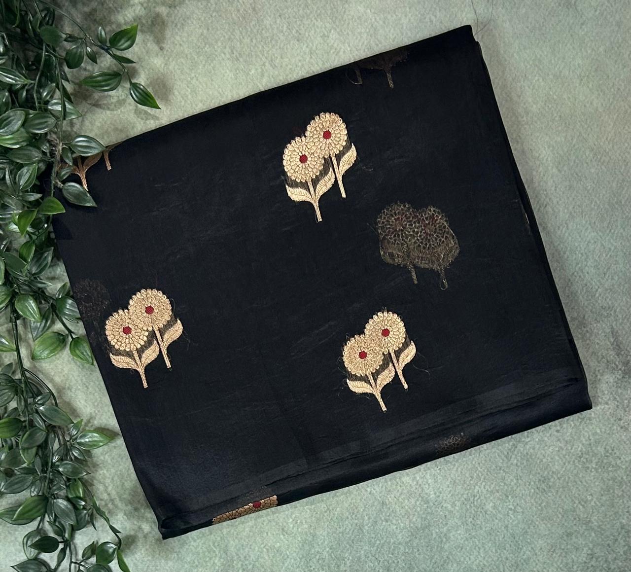 Black  kora organza silk saree