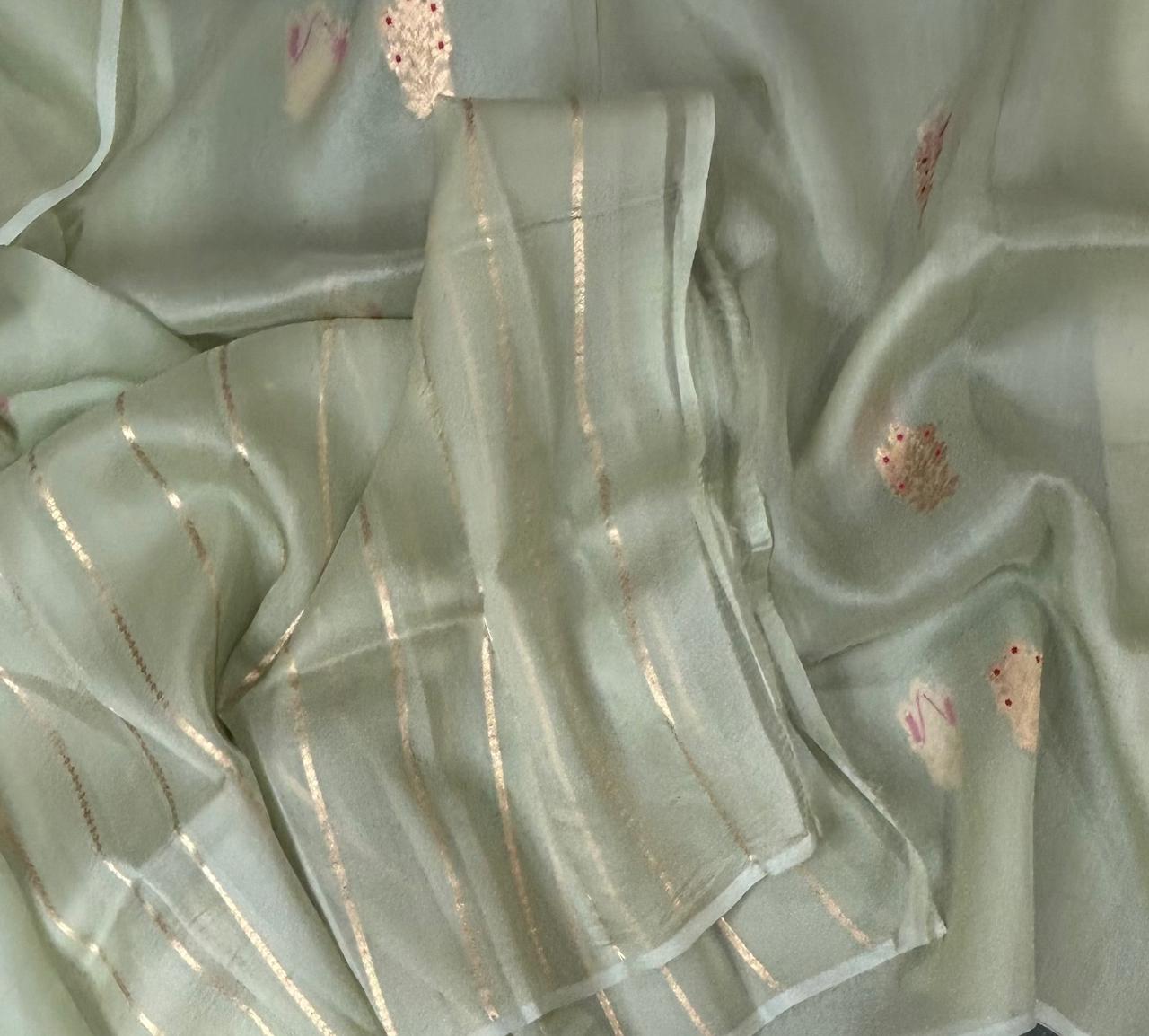 Pastel green kora organza silk saree