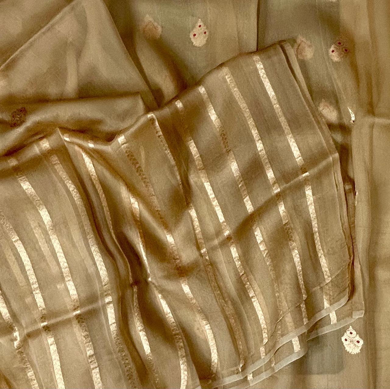 Beige kora organza silk saree