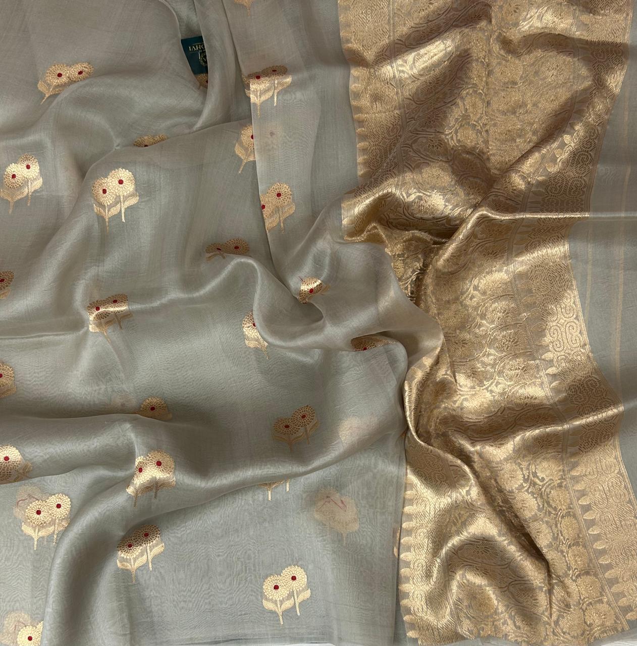 Grey kora organza silk saree
