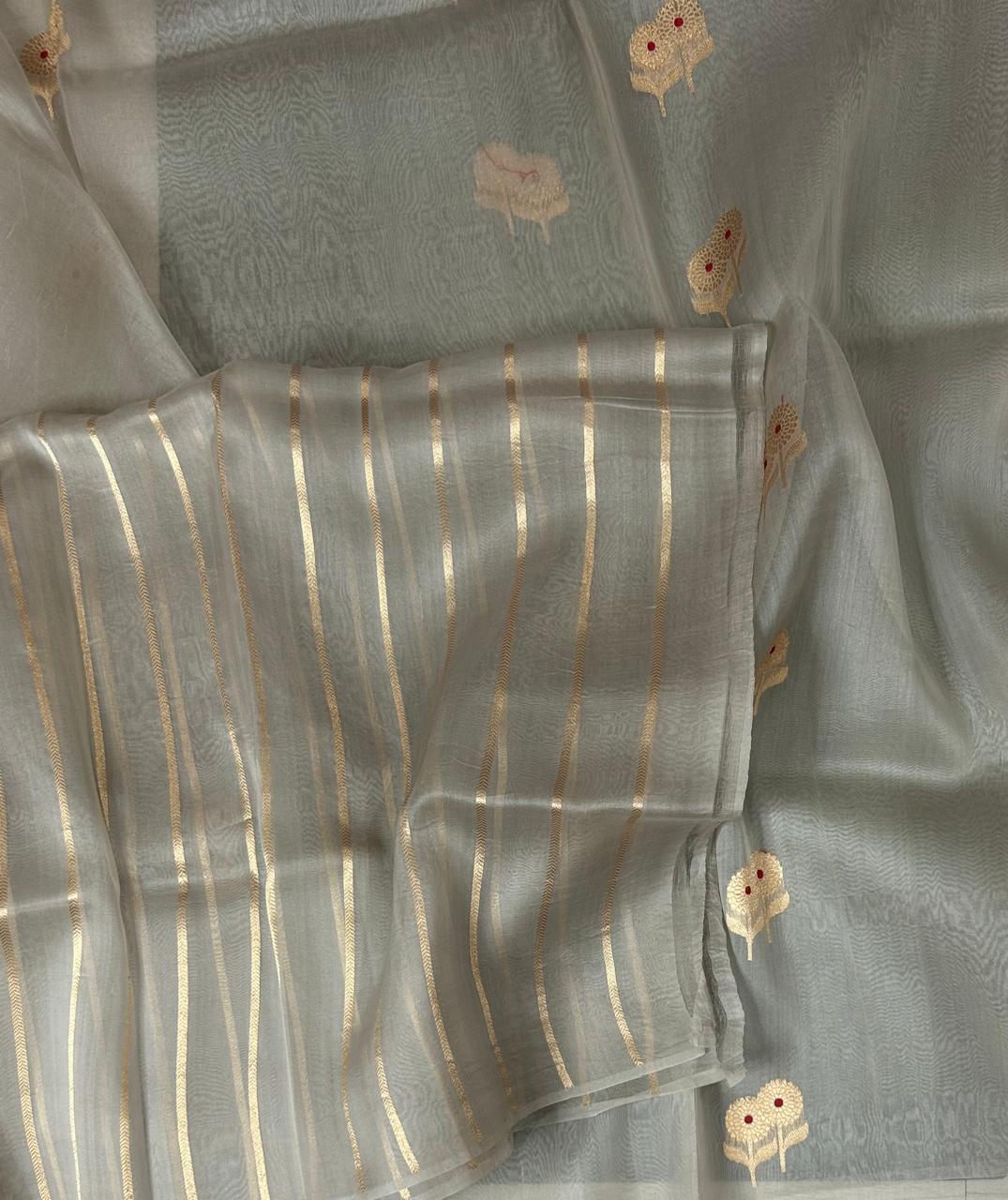 Grey kora organza silk saree