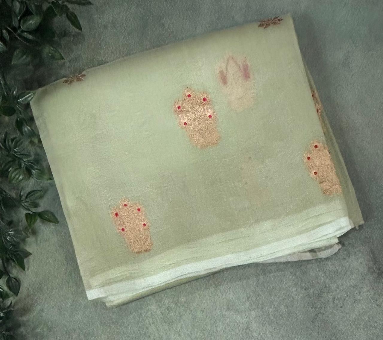 Pastel green kora organza silk saree