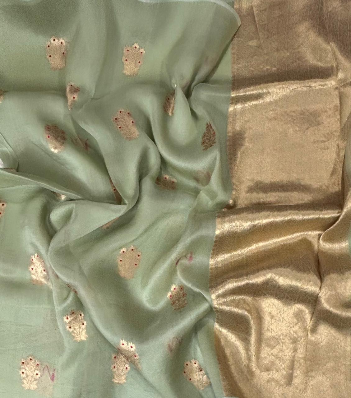 Pastel green kora organza silk saree