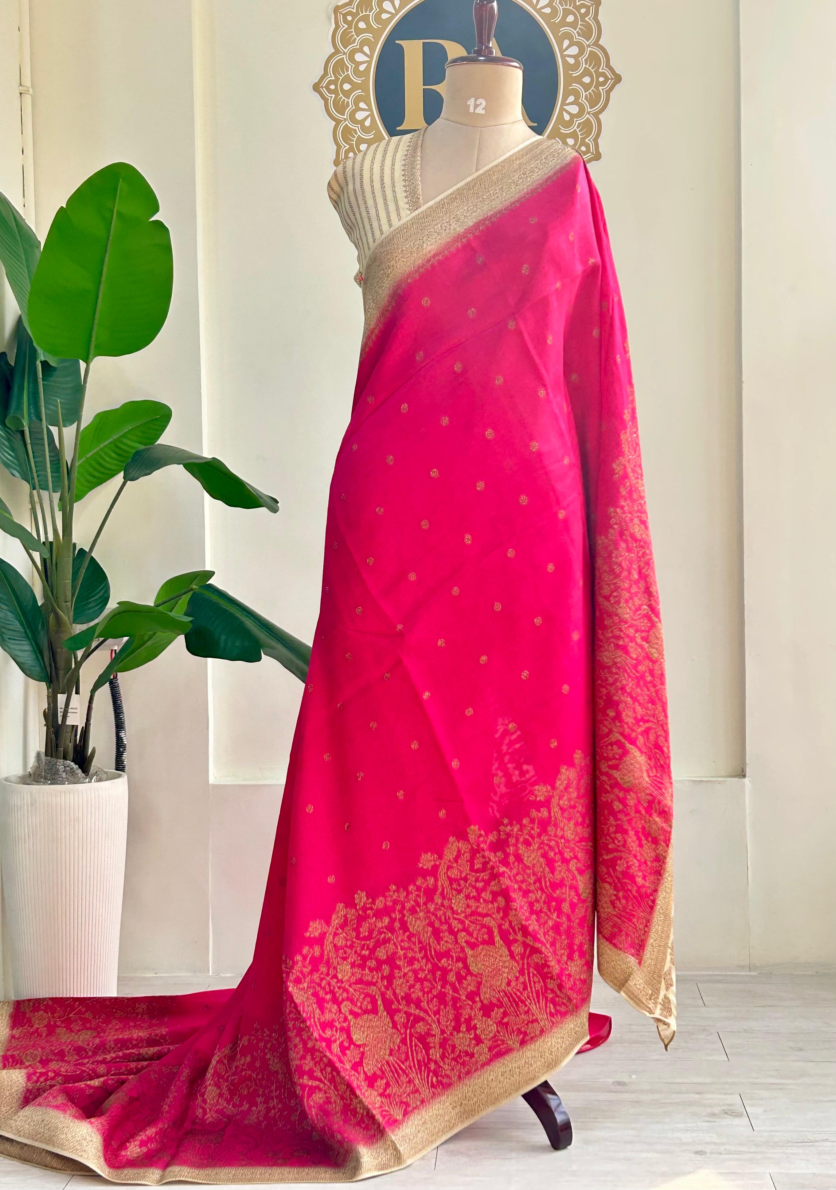 Orange n cream Tussar georgette-12 silk saree