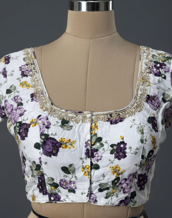 White floral printed handwork blouse-12