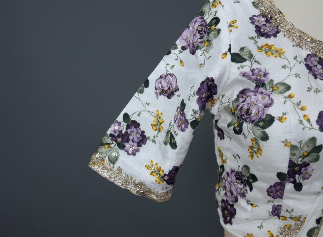 White floral printed handwork blouse-12