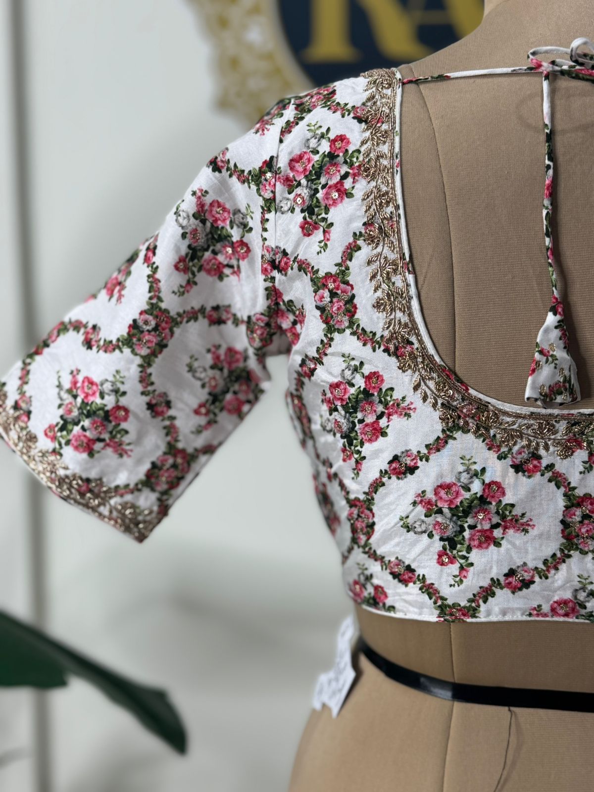 White floral printed handwork blouse-12