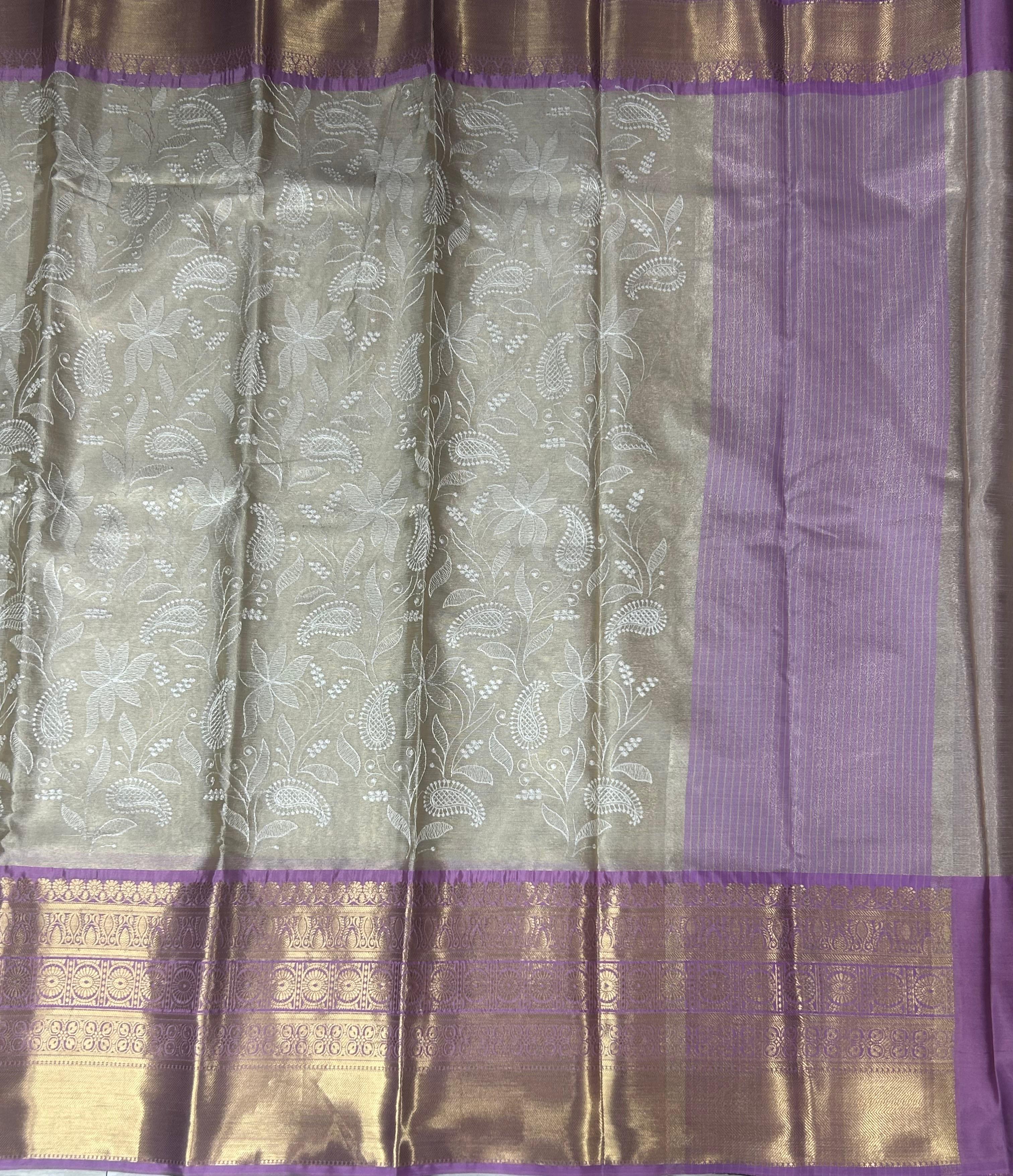 Light pink Chikankari tissue kanchi saree