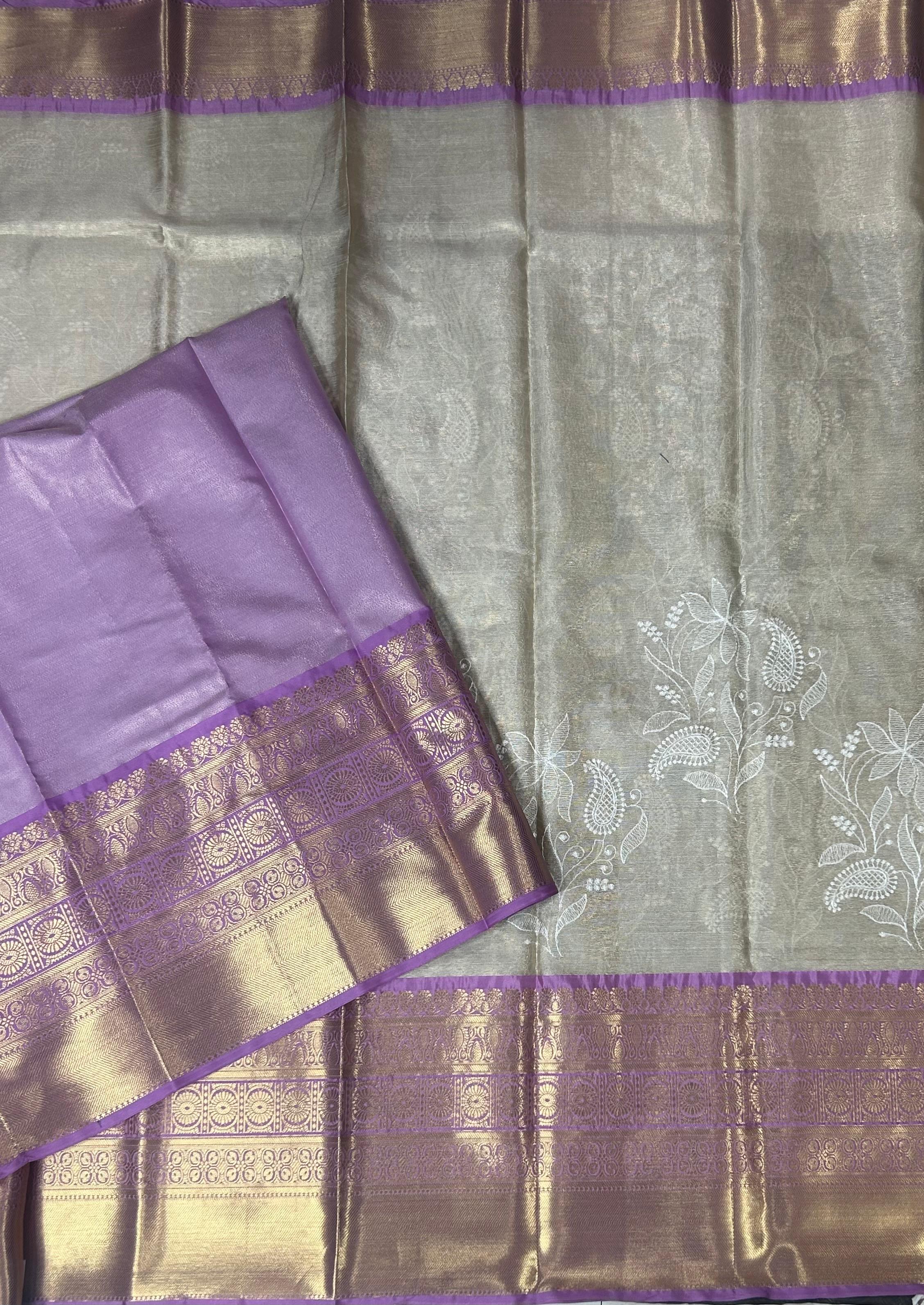 Light pink Chikankari tissue kanchi saree