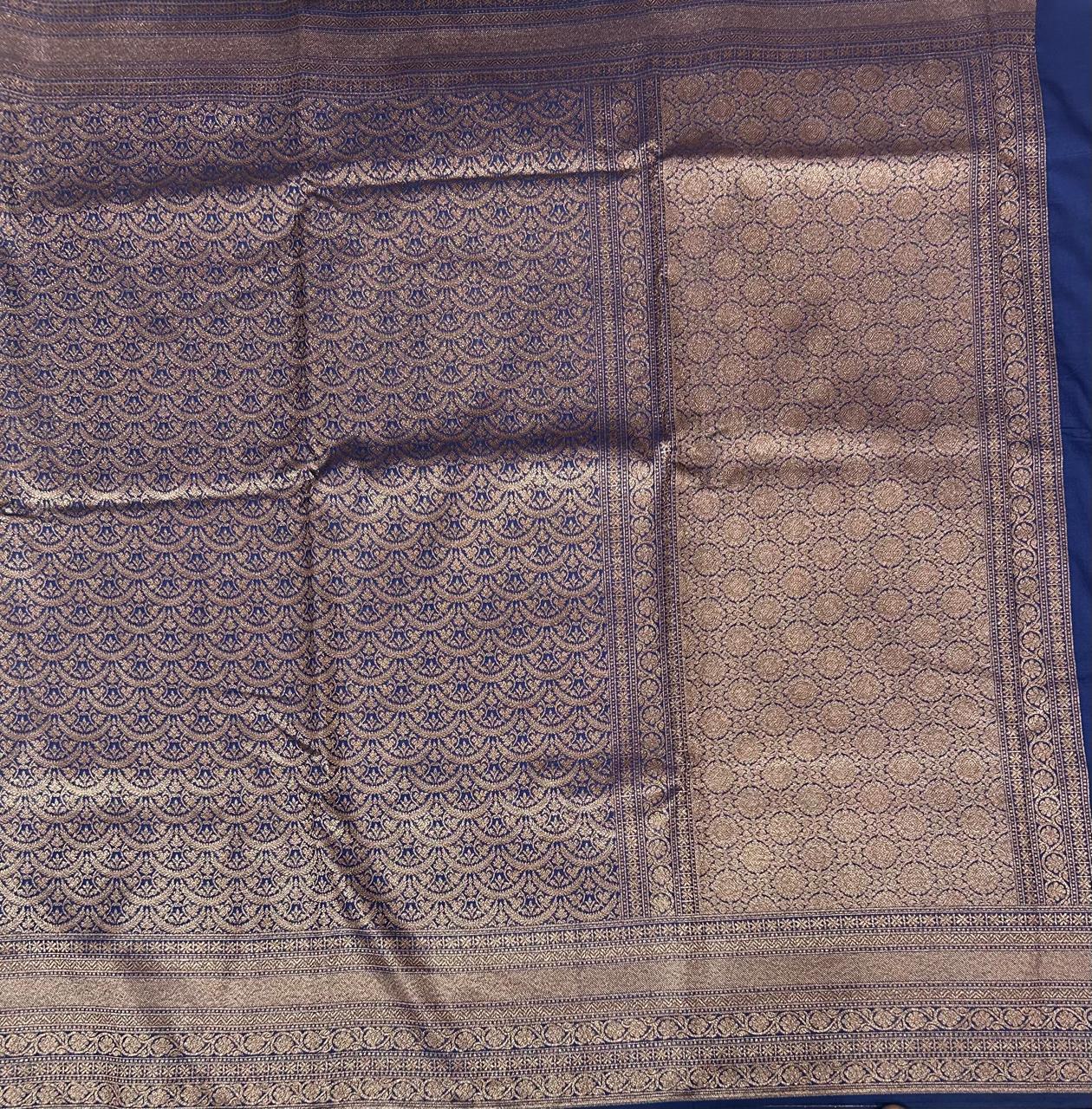 Blue brocade dupion semi banarasi-12 saree