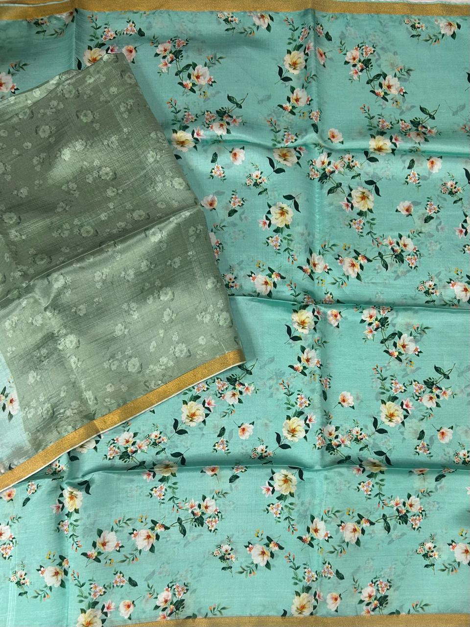 Distemper green digital printed banana silk-12 saree