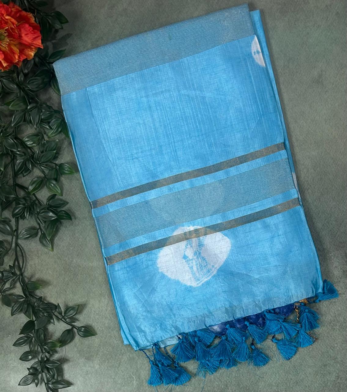 Sky blue n blue banana silk-12 saree
