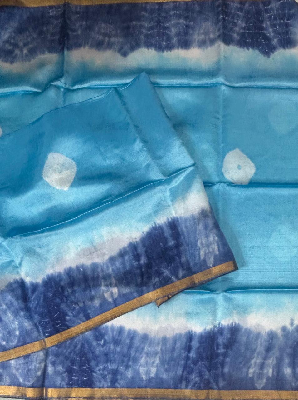 Sky blue n blue banana silk-12 saree