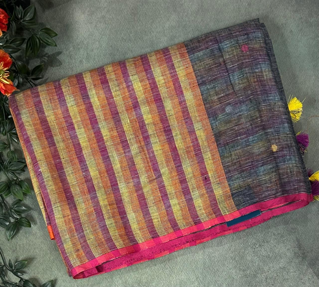 Dark grey pure linen saree