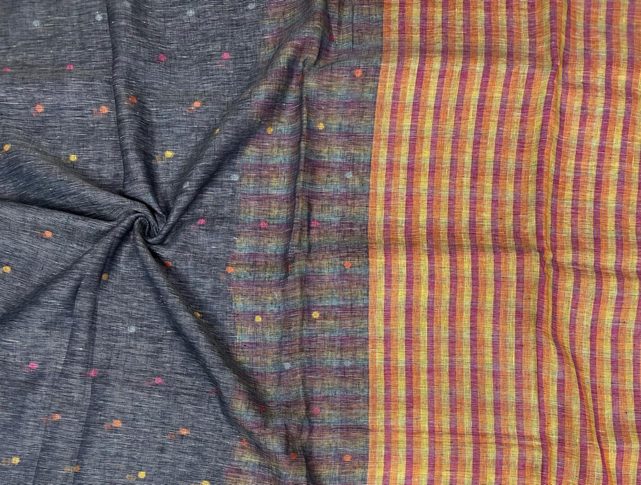 Dark grey pure linen saree