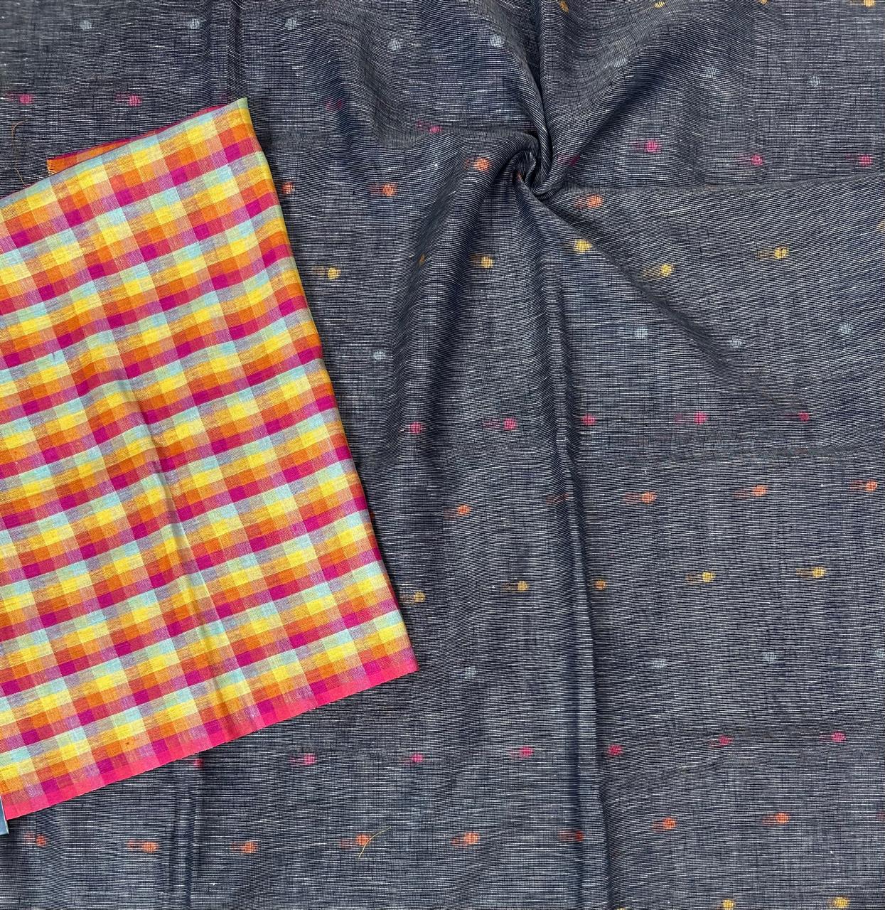 Dark grey pure linen saree