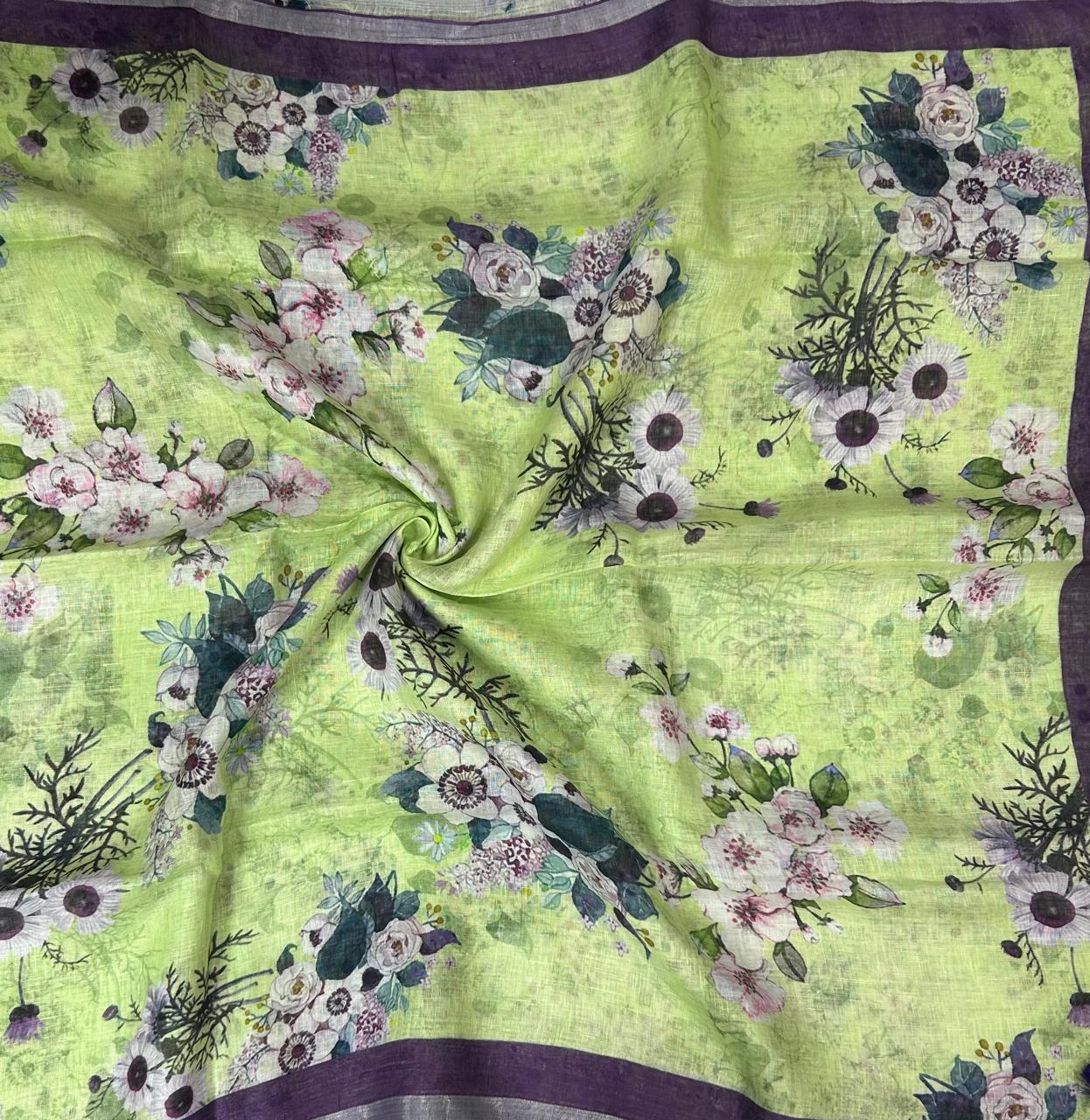 Pista green pure linen saree