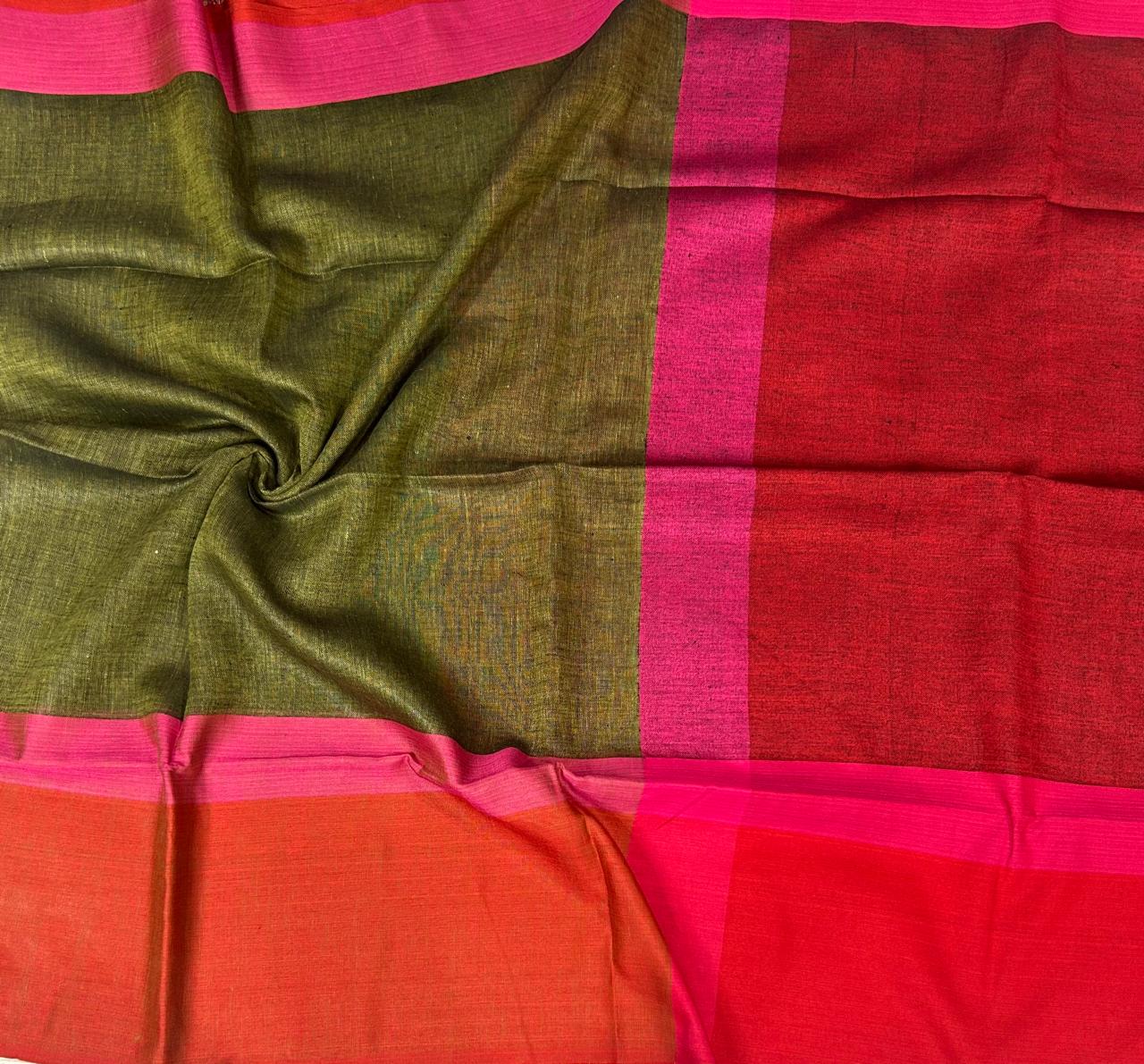 olive green pure linen saree