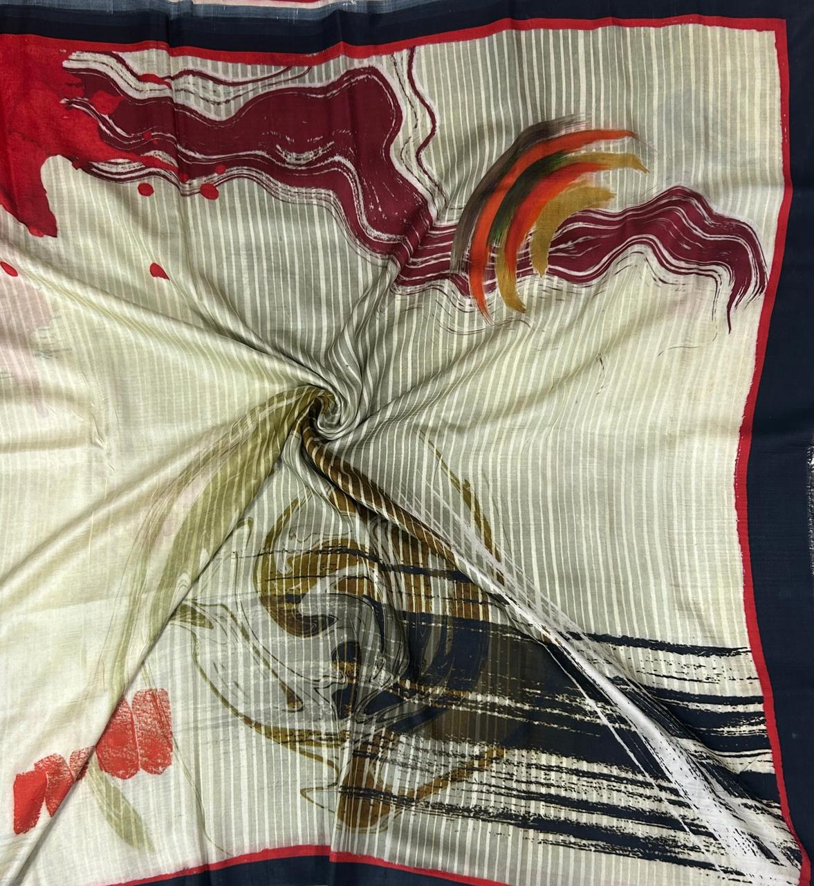 Cream pure mulberry silk digital print 12 saree
