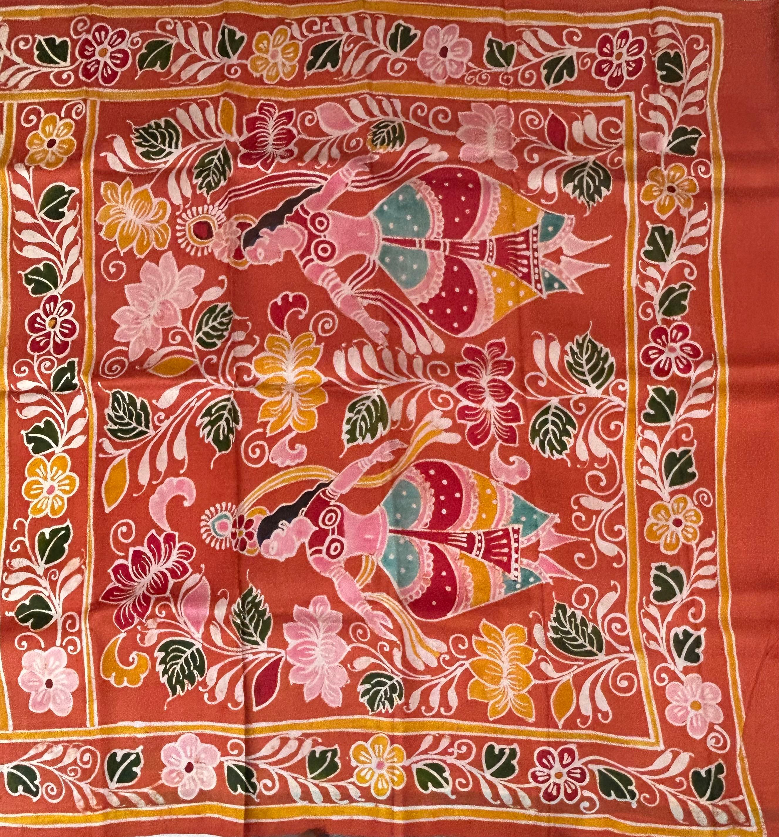 Cream n orange pure print tussar-12 saree