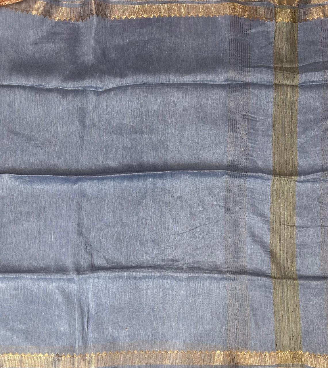 Pastel blue pure linen saree