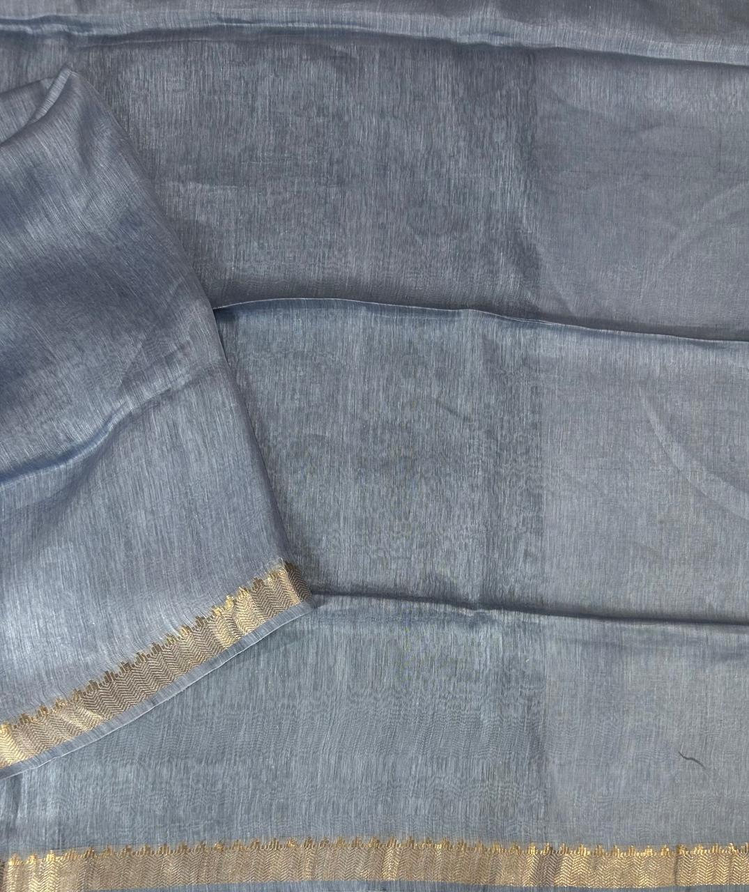 Pastel blue pure linen saree